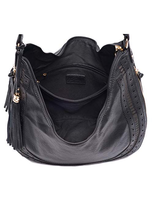 SG SUGU Fashion Double Tassel Large Hobo Shoulder Handbag Purse for Women
