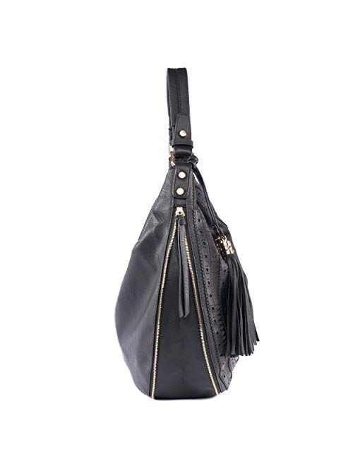 SG SUGU Fashion Double Tassel Large Hobo Shoulder Handbag Purse for Women
