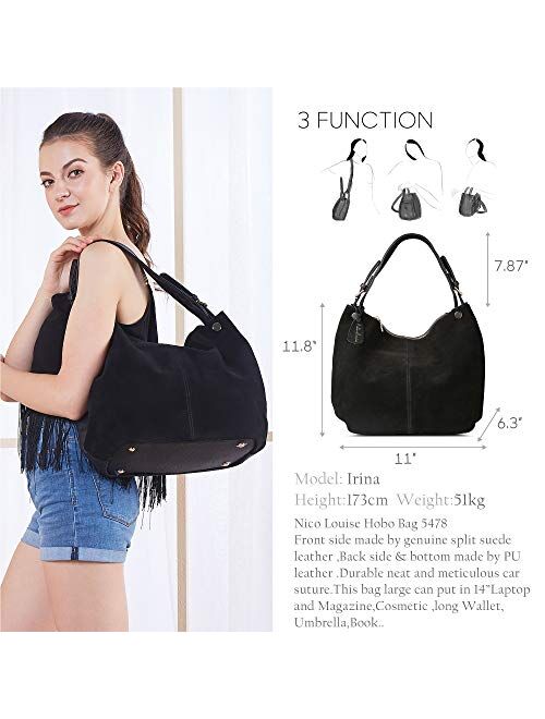 Nico Louise Women's Genuine Leather Suede Purse Shoulder Bag Casual Hobo bag