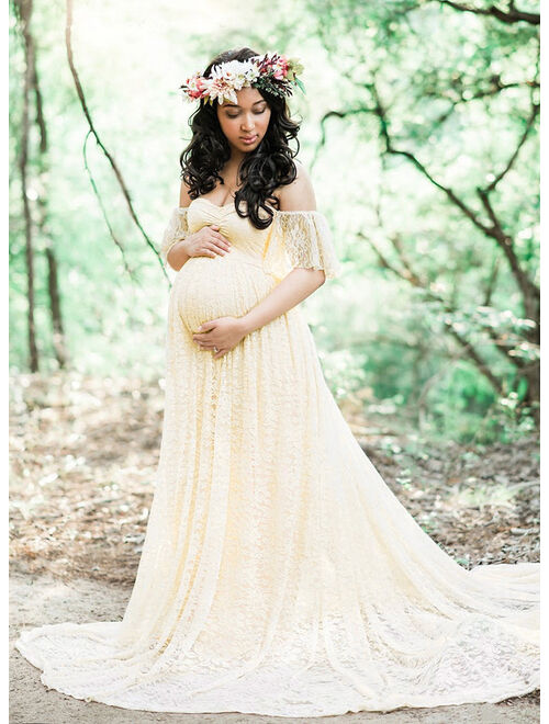 2019 hot sales Pregnant Women Off Shoulder Lace Long Maxi Dress Gown Maternity Photography Prop