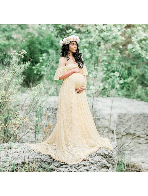 2019 hot sales Pregnant Women Off Shoulder Lace Long Maxi Dress Gown Maternity Photography Prop