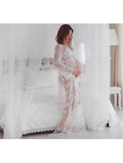 Off White Matenity Gown Photo Shoot Maternity Photography Props Lace Dresses Flo