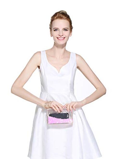 JeVenis Magical Transparent Sequins Clutch Purse Evening Handbag For Party Prom Bride