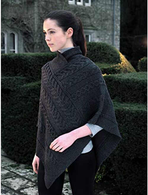 100% Merino Wool Aran Crafts Ladies Knit Poncho Charcoal