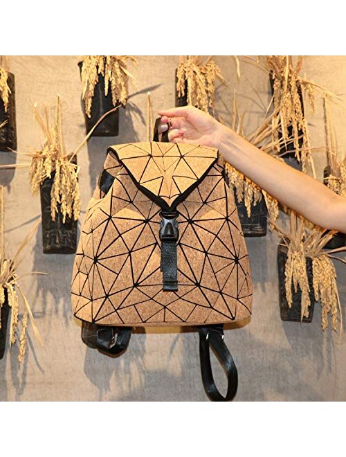 Tikea Geometric Backpack - Women Causal Daypack Rucksack Fashion Schoolbag, Luminous or Cork