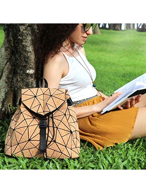 Tikea Geometric Backpack - Women Causal Daypack Rucksack Fashion Schoolbag, Luminous or Cork
