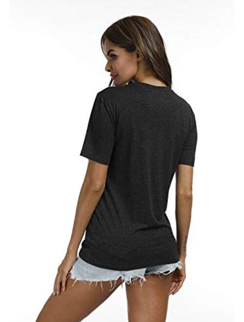 YEXIPO Womens Graphic Tees Good Vibes Shirt Short Sleeve Funny T Shirts Rainbow Print Cute Summer Tops