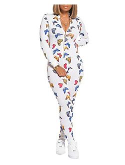 FairBeauty Women's Sexy Bodycon Floral Print Jumpsuits Clubwear One Piece Rompers