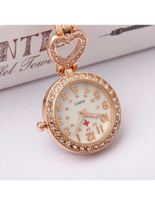 Womens Mens Heart Steel Crystal Nurses Pocket Watches Fob Watches,Doctor Paramedic Tunic Brooch Clip On Watch