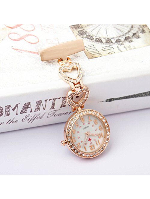 Womens Mens Heart Steel Crystal Nurses Pocket Watches Fob Watches,Doctor Paramedic Tunic Brooch Clip On Watch