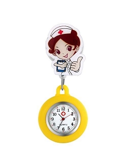Women Nurse Watches Retractable Clip-on Lapel Doctors Clinic Staff Tunic Stethoscope Badge Silicone Fob Nursing Watch for Girls