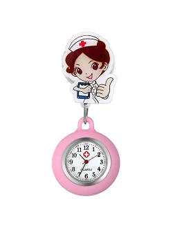 Women Nurse Watches Retractable Clip-on Lapel Doctors Clinic Staff Tunic Stethoscope Badge Silicone Fob Nursing Watch for Girls
