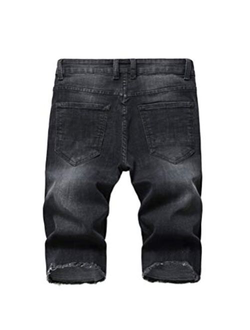 PASOK Men's Casual Denim Shorts Distressed Stretchy Jeans Shorts Ripped Short Pants