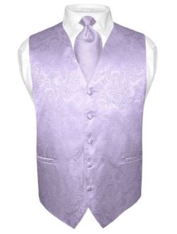 Men's Paisley Design Dress Vest & Necktie Lavender Purple Color Neck Tie Set