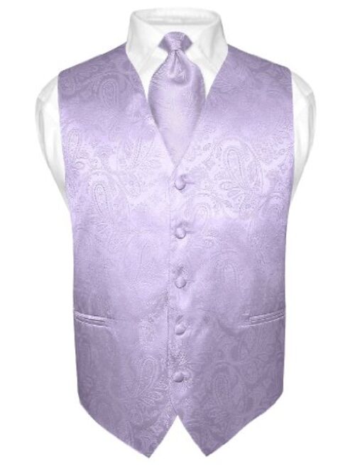 Vesuvio Napoli Men's Paisley Design Dress Vest & Necktie Lavender Purple Color Neck Tie Set