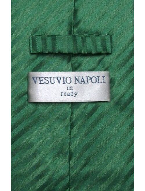 Vesuvio Napoli Men's Dress Vest Necktie Emerald Green Color Vertical Stripe Design Neck Tie Set