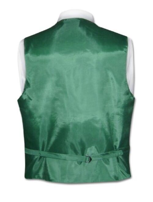Vesuvio Napoli Men's Dress Vest Necktie Emerald Green Color Vertical Stripe Design Neck Tie Set