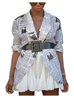 NRTHYE Women's Letter Printing One Shoulder Long Sleeve Irregular Loose Casual Shirt Short Dress