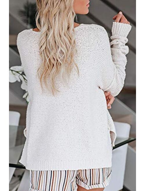 LAICIGO Womens Off Shoulder Knit Sweaters Oversized V Neck Batwing Sleeve Loose Lightweight Pullover Tops