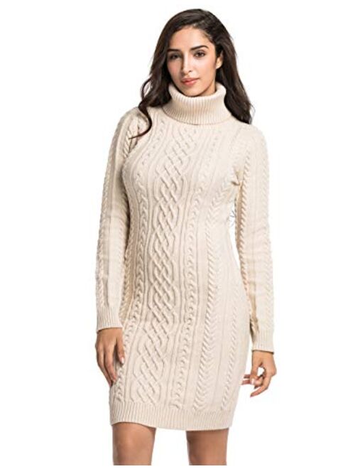 PrettyGuide Women's Sweater Dress Cable Knit Slim Fit Turtleneck Sweater