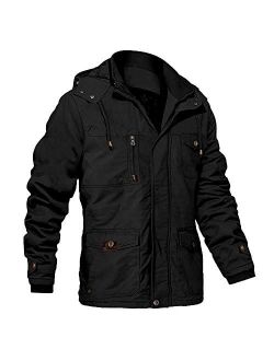 Men's Winter Cargo Jacket With Multi Pockets Thicken Military Jackets Cotton Parka Jacket With Removable Hood