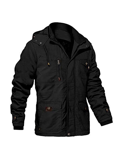 MAGCOMSEN Men's Winter Cargo Jacket With Multi Pockets Thicken Military Jackets Cotton Parka Jacket With Removable Hood