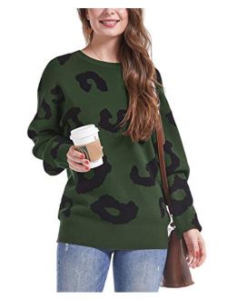 II ININ Women's Leopard Pullover Sweater Casual Sweatshirt Crew Neck Long Sleeve Knit Tops Blouse