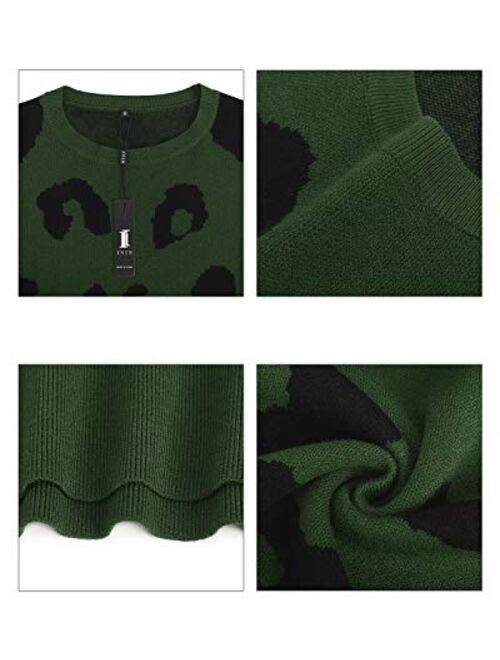 II ININ Women's Leopard Pullover Sweater Casual Sweatshirt Crew Neck Long Sleeve Knit Tops Blouse