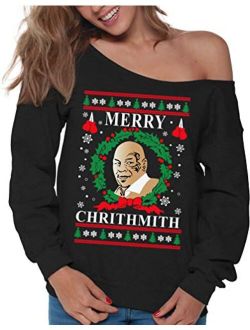Vizor Merry Chrithmith Christmas Off Shoulder Sweatshirt Xmas Mike Tyson Sweater