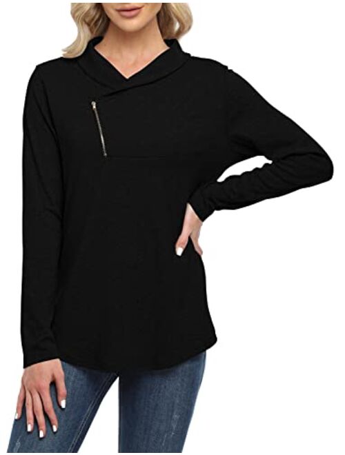 KISSMODA Women's Casual T-Shirt Long Sleeve Button Cowl Neck Tunic Sweatshirt Tops Blouse