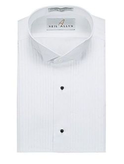 Mens Tuxedo Shirt Poly/Cotton Wing Collar 1/4 Inch Pleat (18.5 - 34/35) White