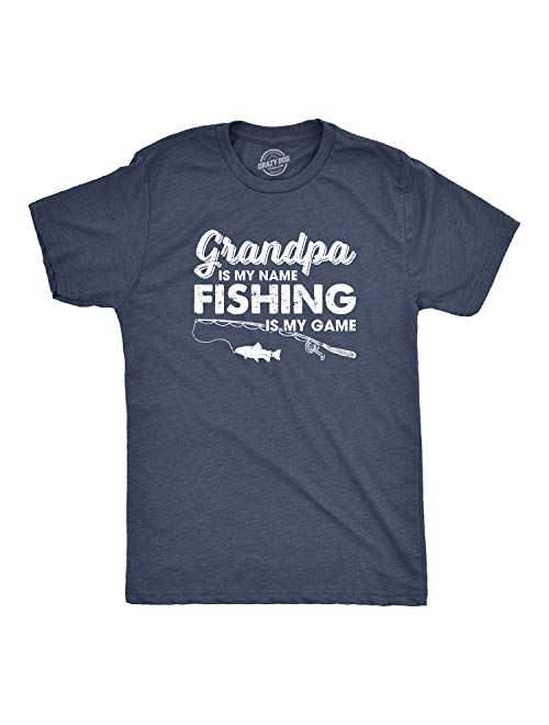 Mens Grandpa is My Name Fishing is My Game T Shirt Funny Fathers Day Fish Papa