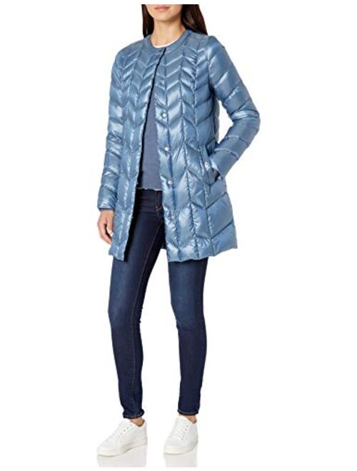VIA SPIGA Women's Collarless Packable Down Jacket with Chevron Stitch Detail