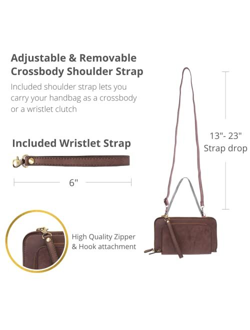 Joy Susan Womens Brushed Mini Convertible Zip Wristlet Bag