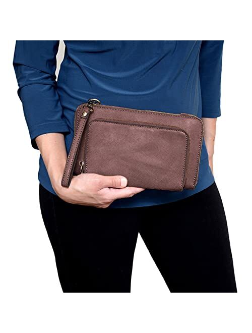 Joy Susan Women's Brushed Mini Convertible Zip Wristlet Bag