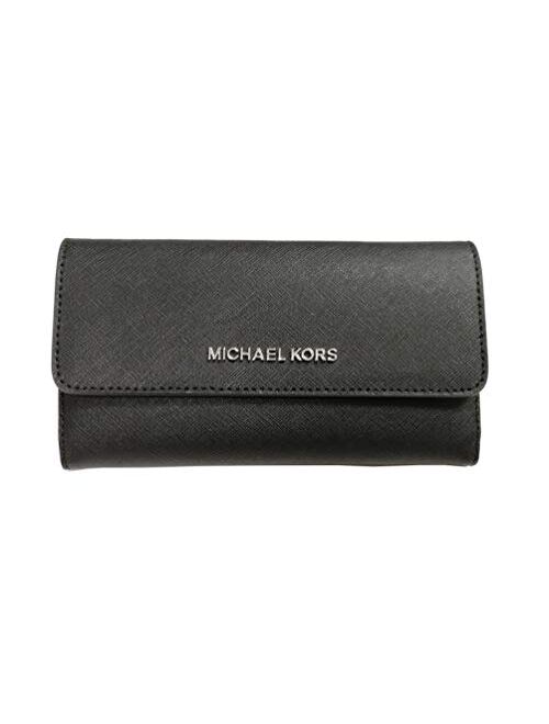 Michael Kors Jet Set Travel Trifold Leather Wallet Black, Large