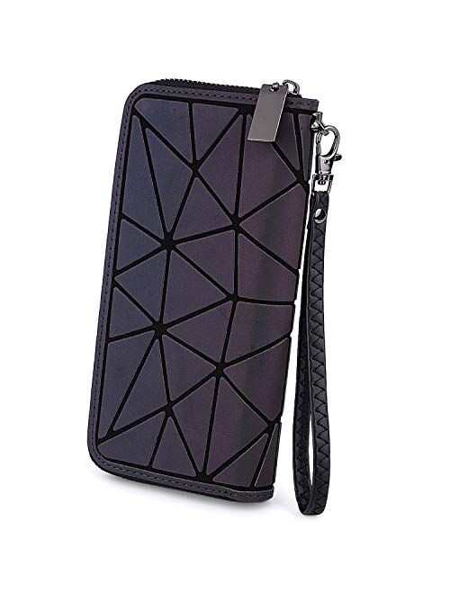 UTO Women Wallet Card Phone Checkbook Holder Geometric Luminous Shard Lattice Rainbow Holographic Purse 524