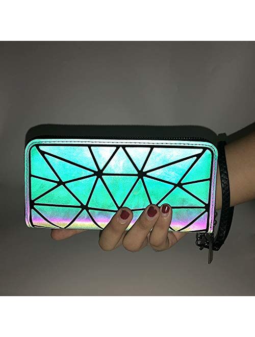 UTO Women Wallet Card Phone Checkbook Holder Geometric Luminous Shard Lattice Rainbow Holographic Purse 524