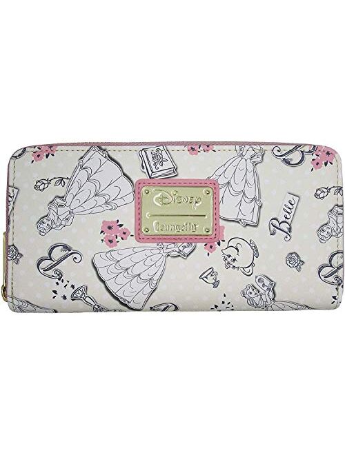 Loungefly Disney Beauty and the Beast Belle Pink Allover Print Zip Around Wallet