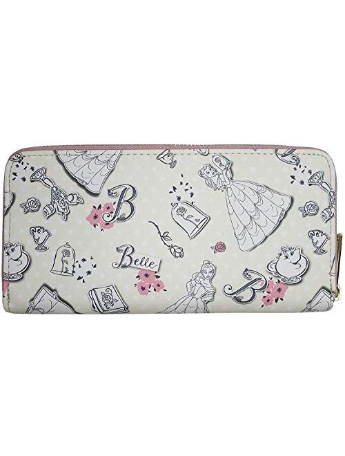 Loungefly Disney Beauty and the Beast Belle Pink Allover Print Zip Around Wallet