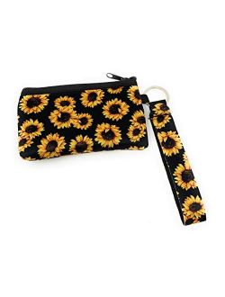 Daisy Lane Sunflower Credit Card Holder for Women, Zipper Wristlet Pouch Neoprene