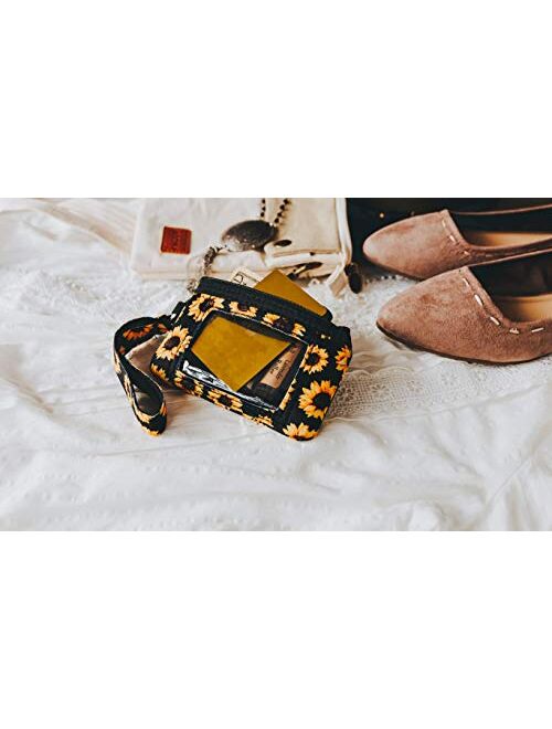Daisy Lane Sunflower Credit Card Holder for Women, Zipper Wristlet Pouch Neoprene