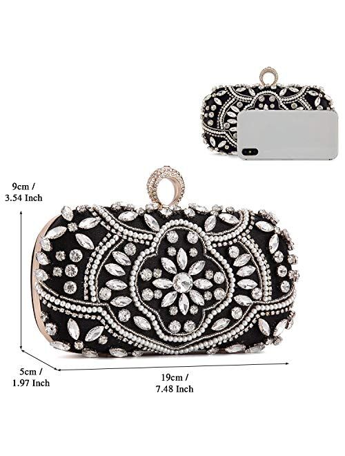 UBORSE Crystal Beaded Clutch Evening Bags for Women Formal Bridal Wedding Clutch Purse Prom Cocktail Party Handbags