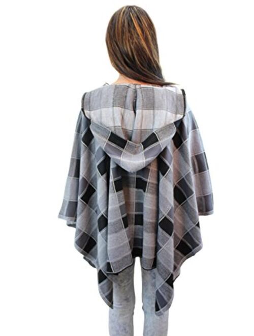 Girl Talk Clothing Hooded Checkered Blanket Cape