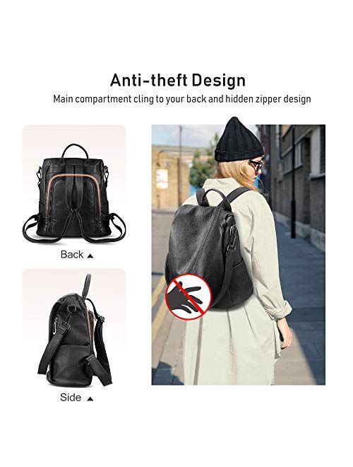 AtailorBird Backpack Purse for Women, Anti-Theft PU Leather Convertible Bag