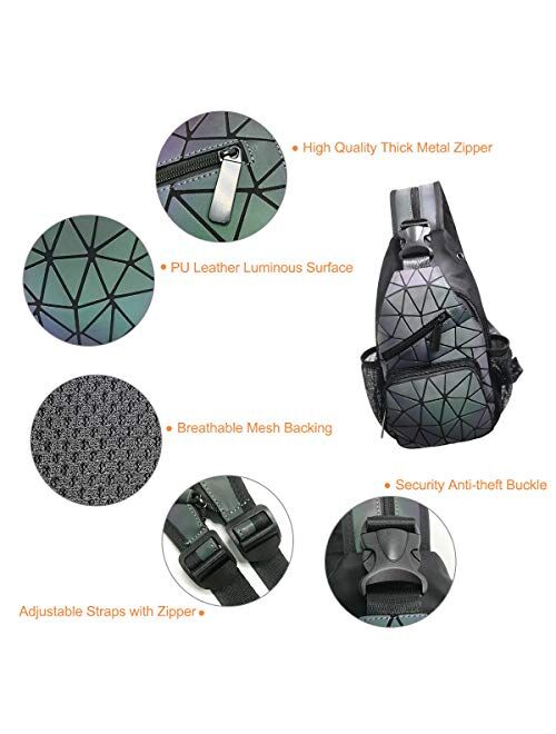 PYFK Geometric Backpack Luminous Holographic Color Changes Flash Reflective Crossbody Bag Fashion Shoulder Bag for Women Men