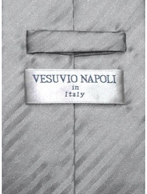 Vesuvio Napoli Men's Dress Vest & Necktie Silver Grey Vertical Striped Design Gray Neck Tie Set