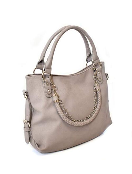Charming Charlie Women's Pebble PU Leather Hobo Bag - Metal Handle Details, Removable Braided Strap - Large