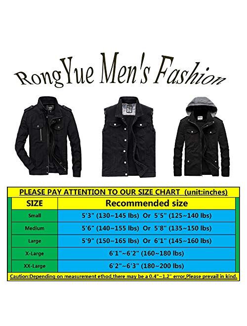 RongYue Men's Casual Button-Down Denim Vest Sleeveless Jacket with Broken Holes
