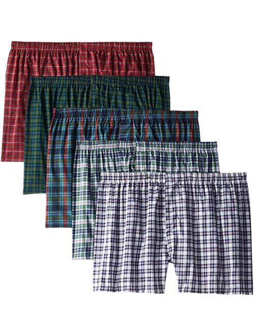 Fruit of the Loom Men's Woven XXL Compatible with Tartan and Plaid Boxer 5-Pack